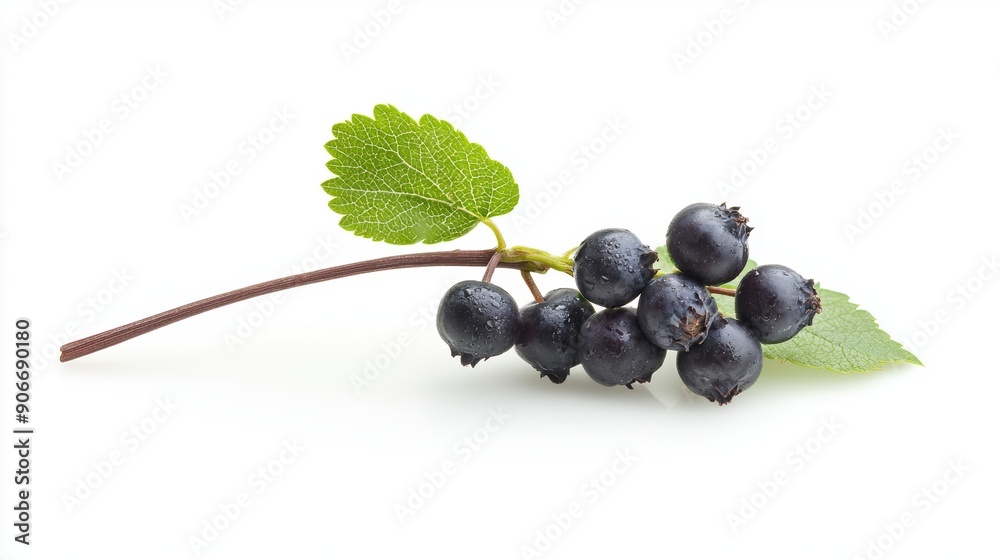 Fresh blackcurrant cluster on a white background, showcasing vibrant berries and green leaves for healthy and delicious recipes. Fresh blackcurrant cluster on a white background, showcasing vibrant berries and green leaves for healthy and delicious recipes.