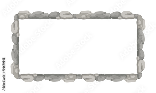 Rectangle Stone Frame, Rectangular Rocks Border. Empty Cartoon Frame Made Of Small Stones.