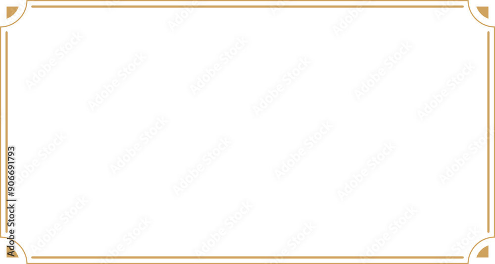 Rectangle gold frame border with 15x8 scale ratio in vintage style for web presentation, social story, or 16x9 project, cutout, isolated.