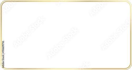 Rectangle gold frame with 15x8 scale ratio, double line rounded corner border for web presentation, social story, or 16x9 project, cutout, isolated.