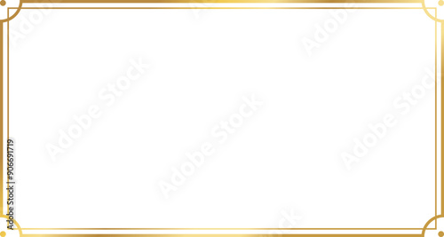 Rectangle gold frame border with 15x8 scale ratio in vintage style for web presentation, social story, or 16x9 project, cutout, isolated.