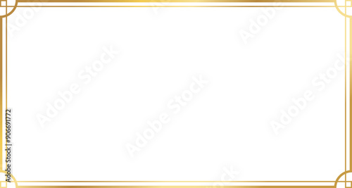 Rectangle gold frame border with 15x8 scale ratio in art deco style for web presentation, social story, or 16x9 project, cutout, isolated.