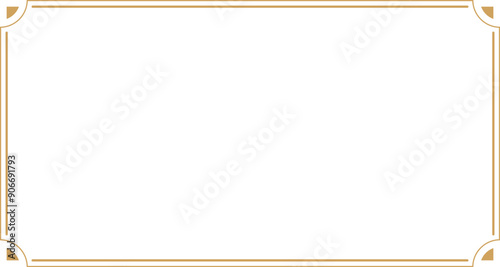 Rectangle gold frame border with 15x8 scale ratio in vintage style for web presentation, social story, or 16x9 project, cutout, isolated.