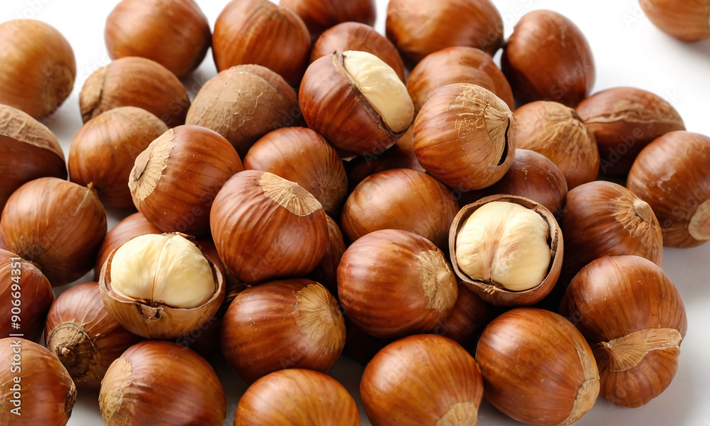 close-up image of hazelnuts isolated on a white background close-up image of hazelnuts isolated on a white background
