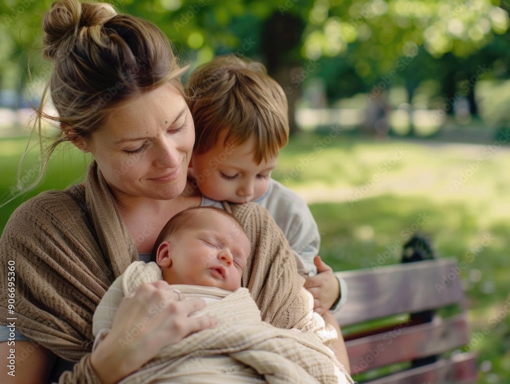 A mother holds her newborn child snugly wrapped in a blanket A mother holds her newborn child snugly wrapped in a blanket