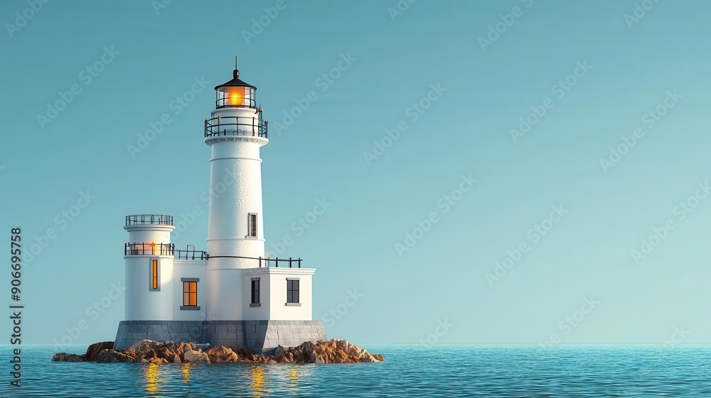 Lighthouse with evolving construction, phases and warning lights depicting growth and vigilance Lighthouse with evolving construction, phases and warning lights depicting growth and vigilance