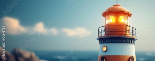 Lighthouse with advanced robotics construction, warning lights and precision engineering, a vision of modern safety photo