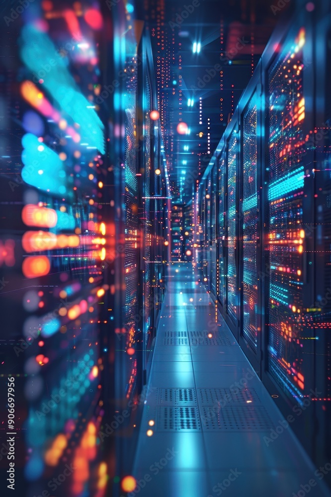 Futuristic Data Center with Colorful LED Lights and High-Tech Servers in a Modern Technology Environment Futuristic Data Center with Colorful LED Lights and High-Tech Servers in a Modern Technology Environment