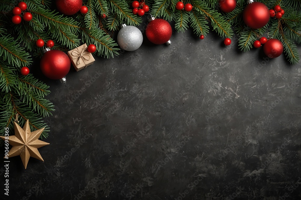 Christmas background with fir tree and decoration Christmas background with fir tree and decoration