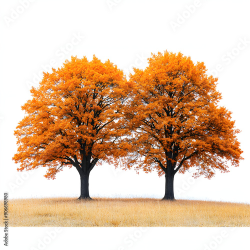 autumn forest landscape with northern red oak trees (quercus rubra). panoramic view isolated on white background, detailed, png © King