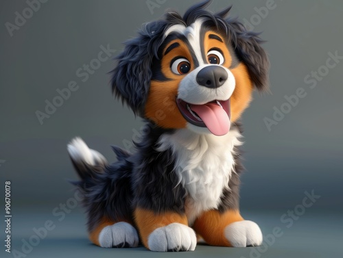 cute Bernese Mountain Dog puppy, cartoon style. 3d.