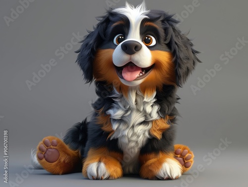cute Bernese Mountain Dog puppy, cartoon style. 3d.