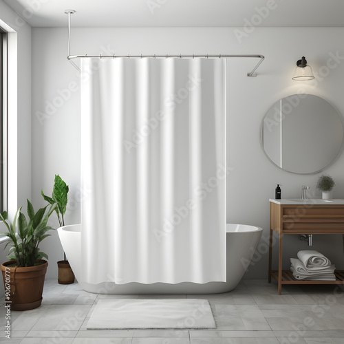 White Shower Curtain Mockup, Front View, elegant minimal modern aesthetic