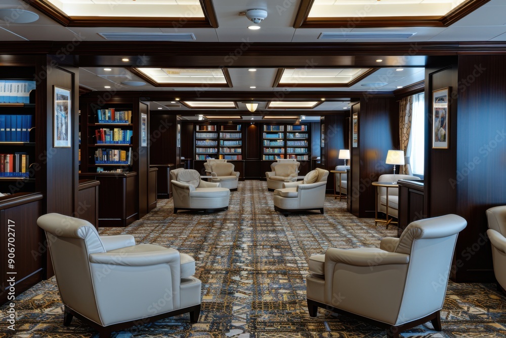 A large room with many chairs and a lot of books A large room with many chairs and a lot of books