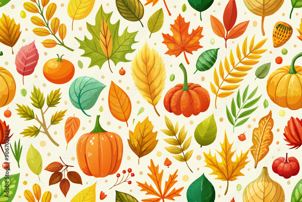 assortment of autumn elements such as pumpkins, leaves, acorns, and berries are scattered across a light background assortment of autumn elements such as pumpkins, leaves, acorns, and berries are scattered across a light background
