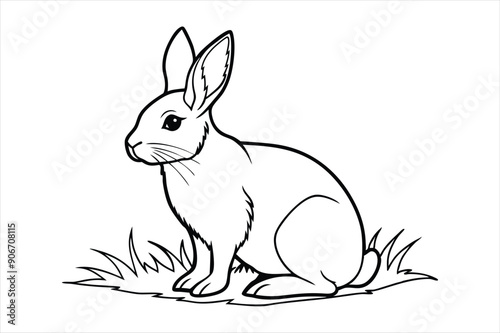 A rabbit sitting calmly on a patch of grass line art vector