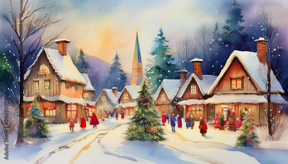Charming Snowy Village Christmas Scene Charming Snowy Village Christmas Scene