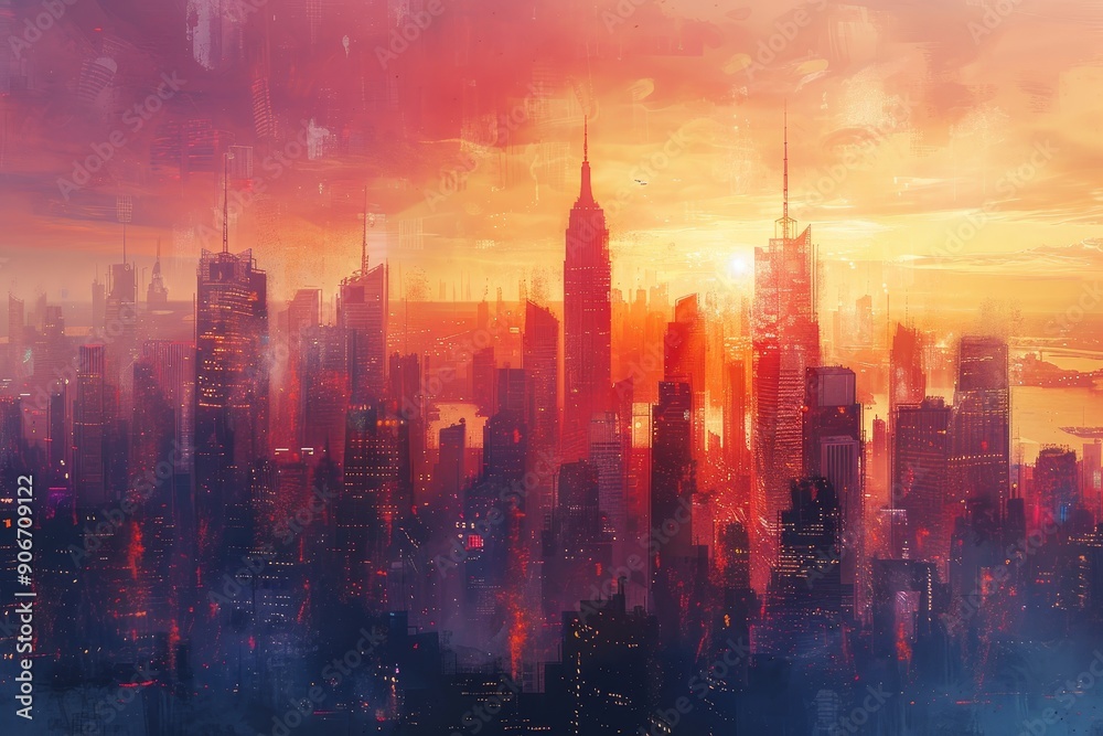 Sunset Over a Cityscape in Red Hues Sunset Over a Cityscape in Red Hues