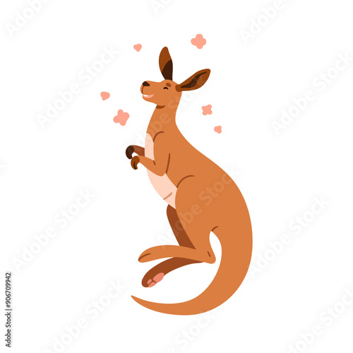 Happy kangaroo character. Adorable joyful cute marsupial jumping and bouncing...