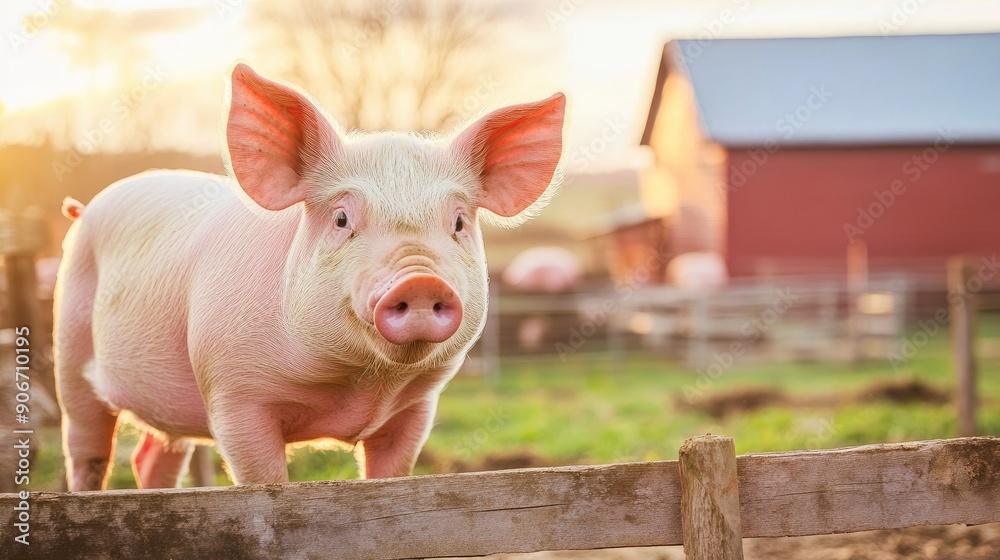 Pig next to a farm logo, text area for farm identification Pig next to a farm logo, text area for farm identification