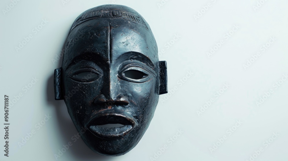 Iron African mask on a white backdrop Iron African mask on a white backdrop