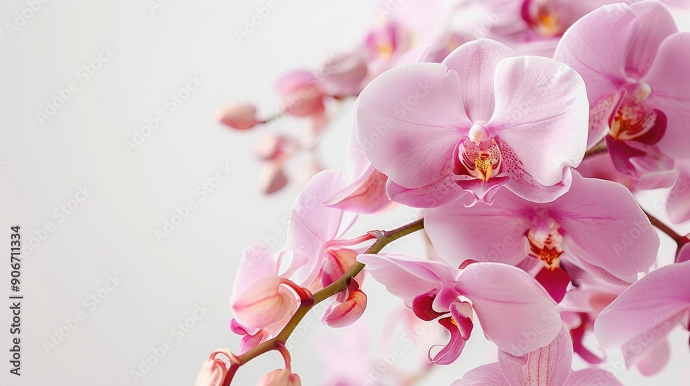 Isolated pink orchid in close up on white backdrop Isolated pink orchid in close up on white backdrop