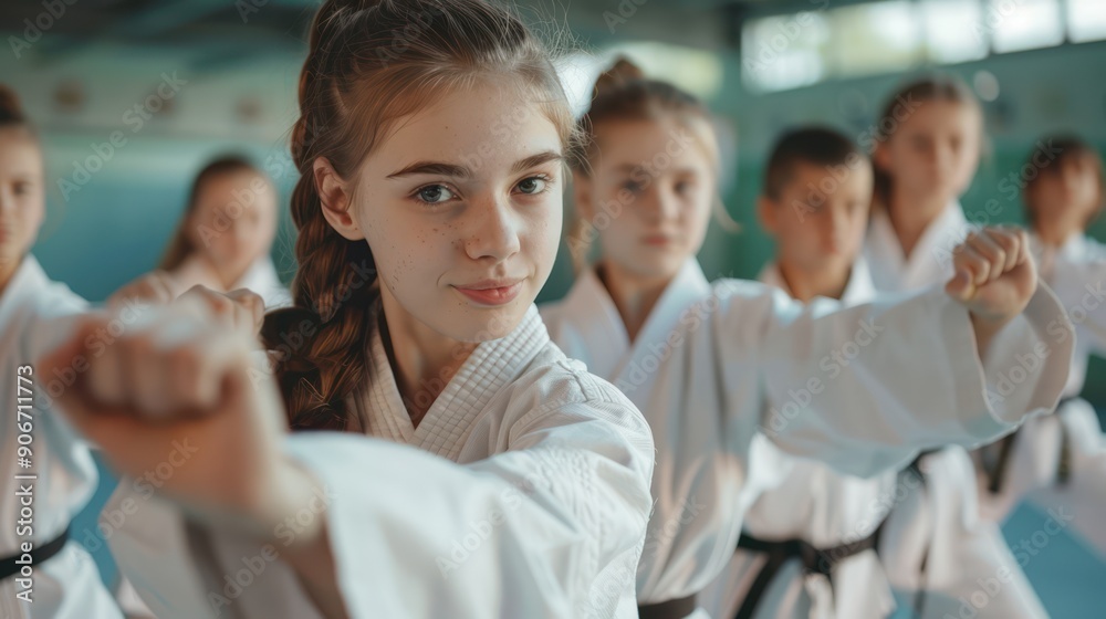 Women playing taekwondo and smiling Women playing taekwondo and smiling