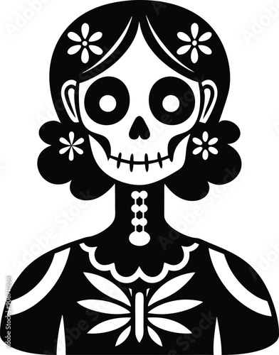 dia de muertos silhouette illustration black and white