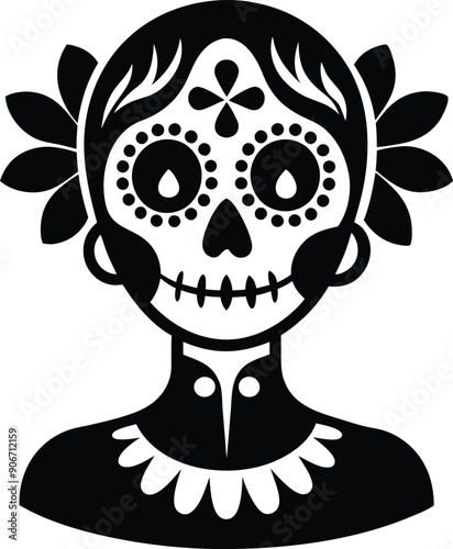 dia de muertos silhouette illustration black and white