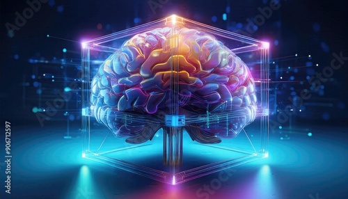 Wallpaper Mural AI background, Brain images, An artificial brain is locked inside a hologram cube, technology background Torontodigital.ca