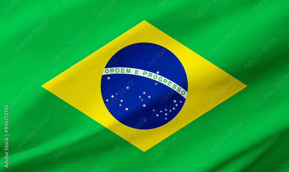 Obraz premium Brazil flag background with waving fabric texture