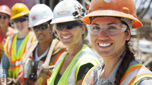 Wallpaper Mural Group of several happy women doing construction work at construction site Torontodigital.ca