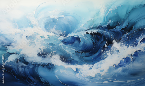 Dynamic Ocean Waves Abstract Painting