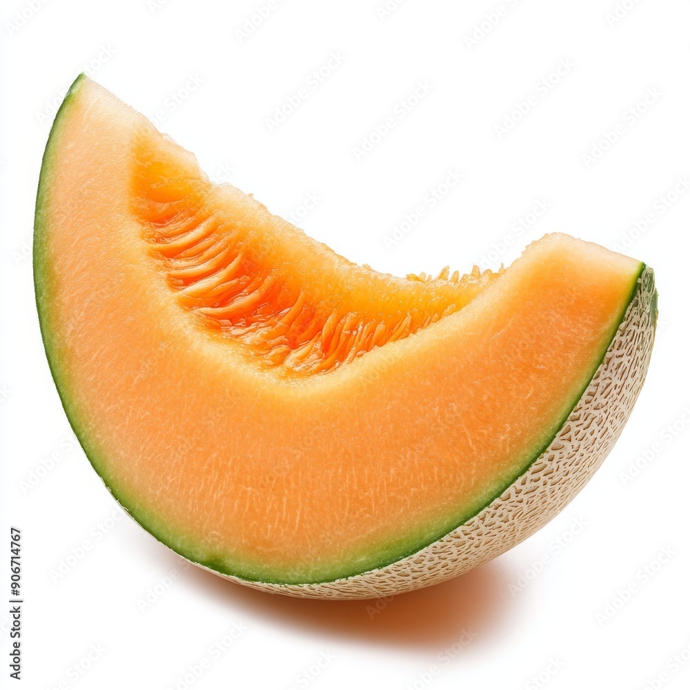 Fruit, a slice of cantaloupe on a white background Fruit, a slice of cantaloupe on a white background