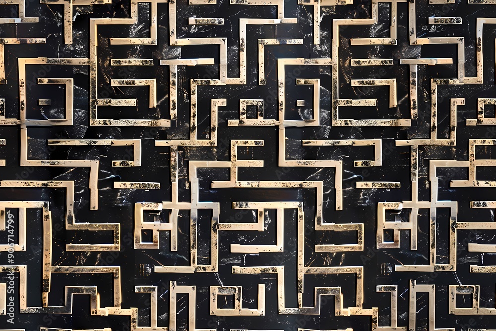 Intricate Gold Maze Pattern on Black Background