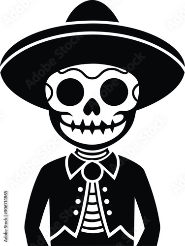 dia de muertos silhouette illustration black and white