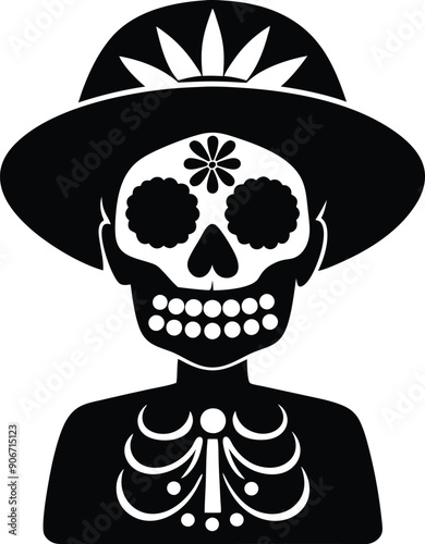 dia de muertos silhouette illustration black and white
