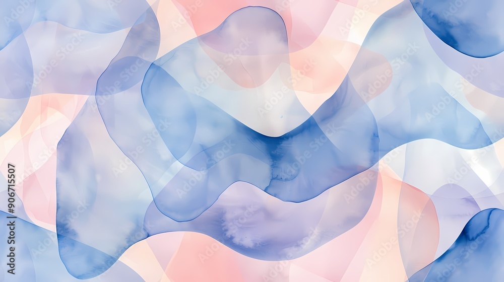 Abstract Watercolor Art with Blue and Pink Swirls
