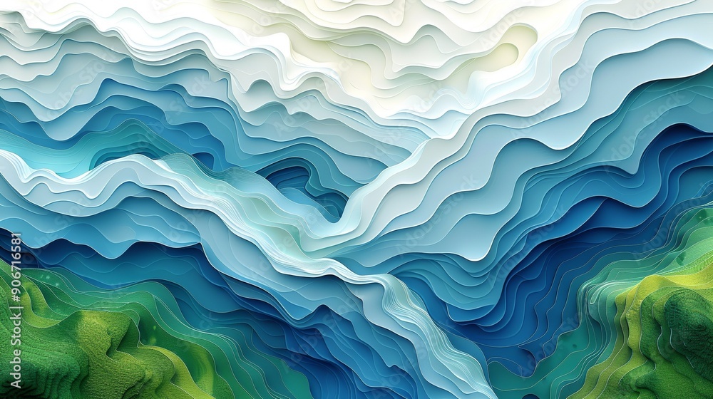 Stunning aerial abstract background featuring vibrant rivers and natural landscapes in blue, white, and green ideal for enhancing various design applications. high resolution Illustration, in the Stunning aerial abstract background featuring vibrant rivers and natural landscapes in blue, white, and green ideal for enhancing various design applications. high resolution Illustration, in the