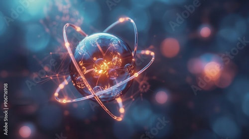 Subatomic particle structure, atomic core, side view, fundamental interactions, futuristic tone, Tetradic color scheme, uhd, copy space for text,