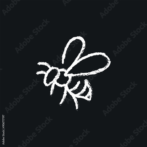 Bee chalk icon. Vector isolated black illustration.