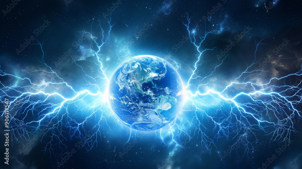 The Earth globes over the Lightning​ isolation, Illustration