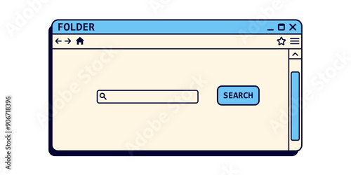Retro searching window in blue color. Nostalgic user interface in old style. File manager system in 90s.