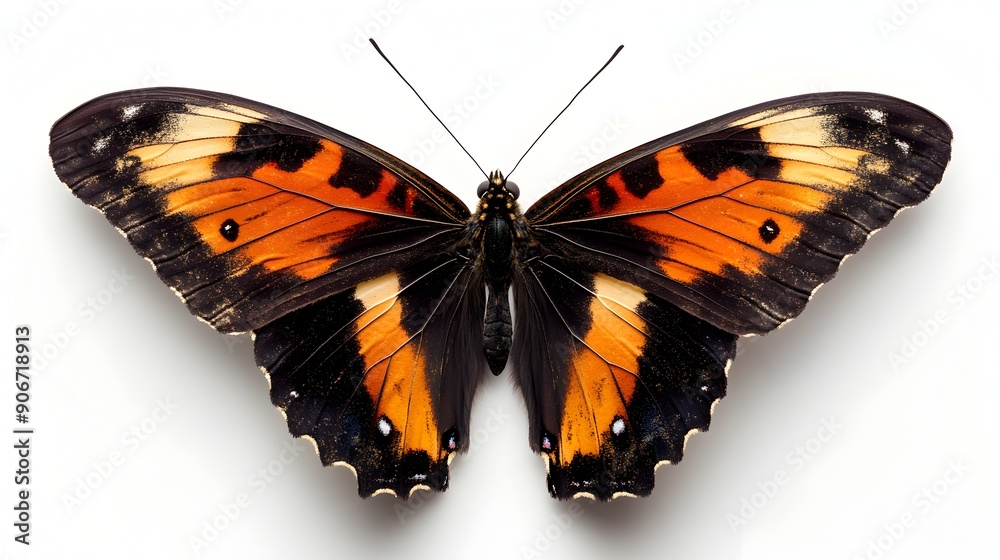 Fototapeta premium Close-up of a Beautiful Orange and Black Butterfly. isolated on white background.