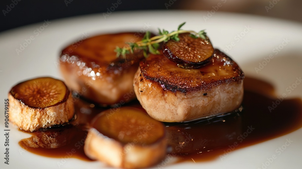Elegant serving of foie gras with a fig compote and toasted brioche. Elegant serving of foie gras with a fig compote and toasted brioche.