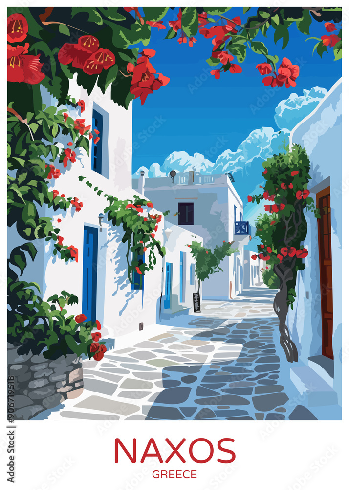 Naxos Greece Poster Illustration Travel Print Decor Gift Paper Canvas Wall Retro Art