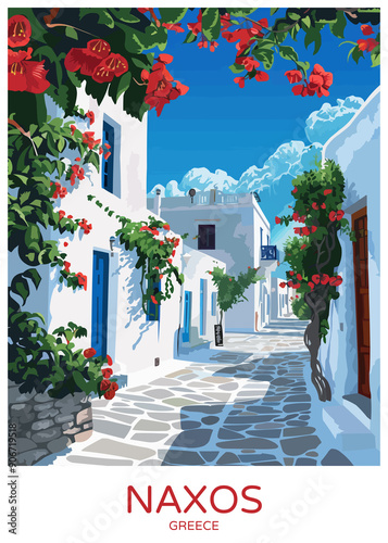 Obraz na płótnie Naxos Greece Poster Illustration Travel Print Decor Gift Paper Canvas Wall Retro Art w salonie