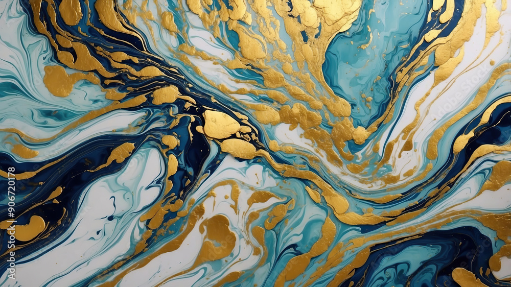 luxury wallpaper. Blue marble and gold abstract background texture. Indigo ocean blue marbling with natural luxury style swirls of marble and gold powder.