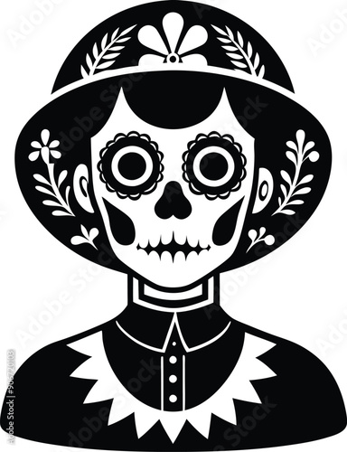 dia de muertos silhouette illustration black and white