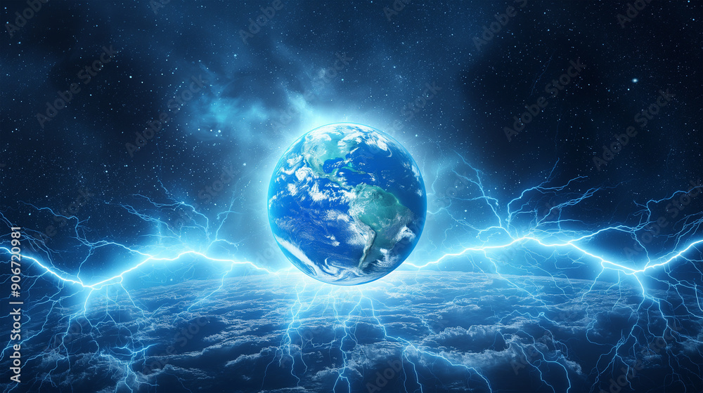 The Earth globes over the Lightning isolation, Illustration The Earth globes over the Lightning isolation, Illustration